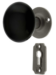 Iron Rosette Mortise Lock Set With Jet Black Porcelain Knobs